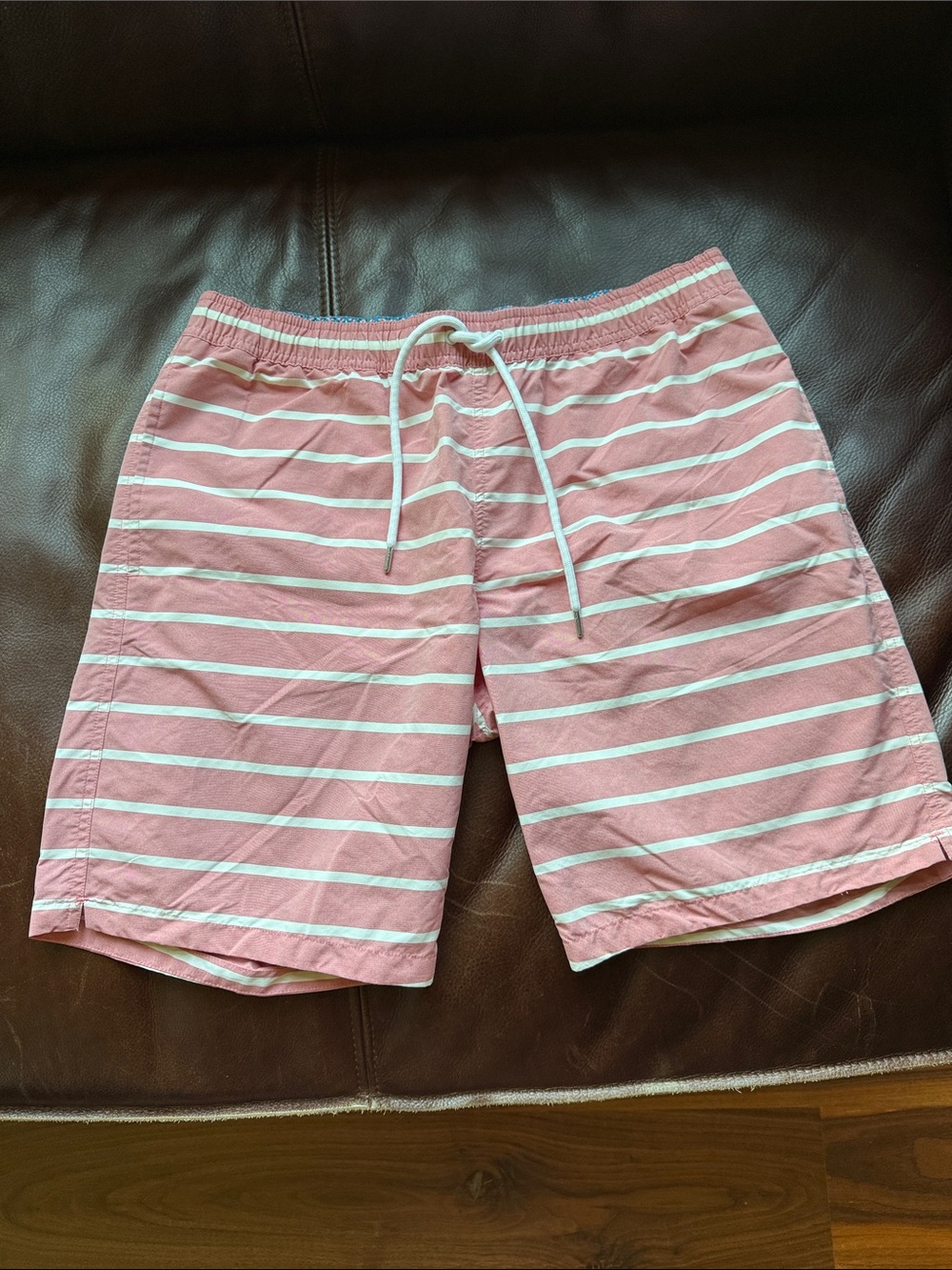 Bonobos Pink and White Striped Swim Board Shorts